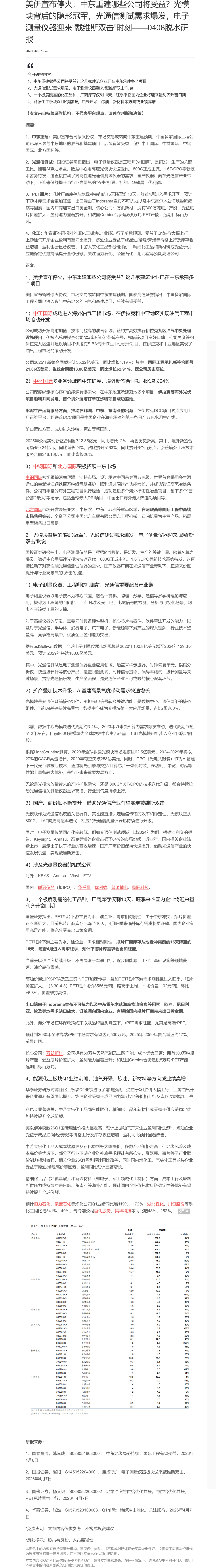【脱水研报】美伊宣布停火，中东重建哪些公司将受益？光模块背后的隐形冠军，光通信测试需求爆发，电子测量仪器迎来“戴维斯双击......