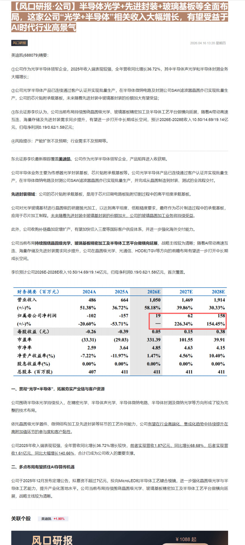 【财联VIP专栏】【风口研报·公司】半导体光学+先进封装+玻璃基板等全面布局，这家公司“光学+半导体”相关收入大幅增长，......