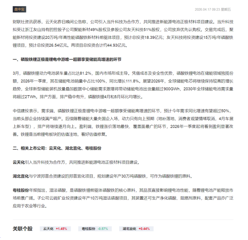 【财联VIP专栏】【盘中宝】需求预计同比增超50%，该行业受益于下游储能+动力双轮驱动，一季度起有望看到盈利显著改善，机......