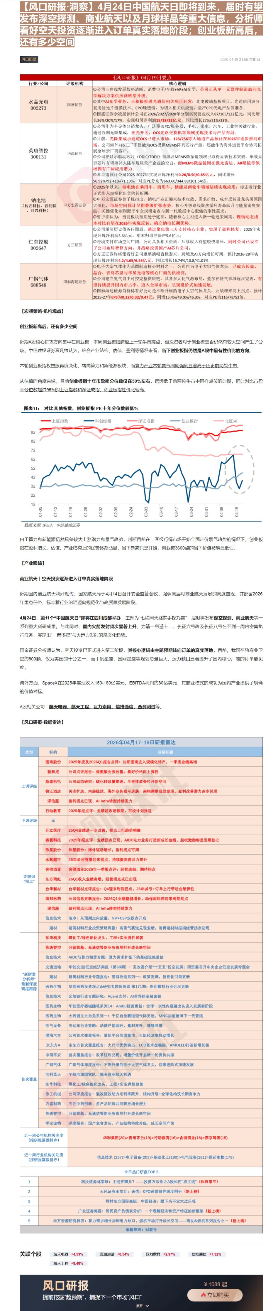 【财联VIP专栏】【风口研报·洞察】4月24日中国航天日即将到来，届时有望发布深空探测、商业航天以及月球样品等重大信息，......