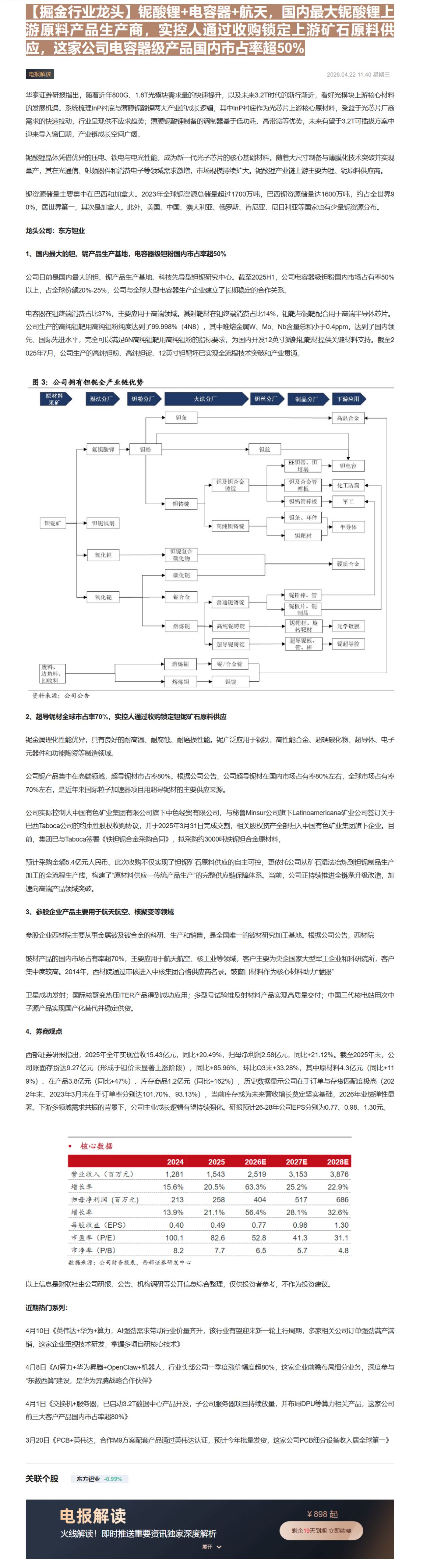 【财联VIP专栏】【掘金行业龙头】铌酸锂+电容器+航天，国内最大铌酸锂上游原料产品生产商，实控人通过收购锁定上游矿石原料......