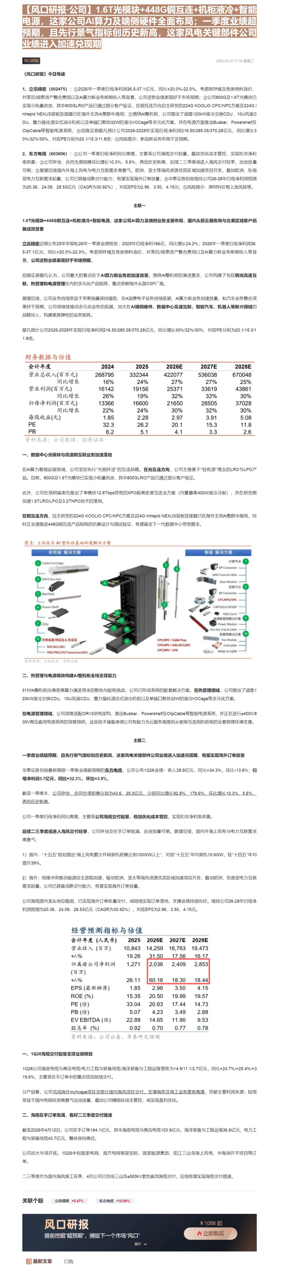【财联VIP专栏】【风口研报·公司】1.6T光模块+448G铜互连+机柜液冷+智能电源，这家公司AI算力及端侧硬件全面布......