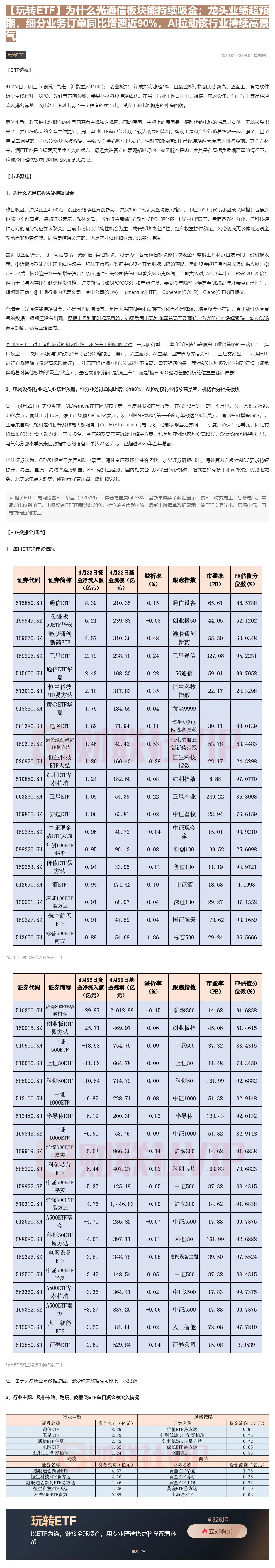 【财联VIP专栏】【玩转ETF】为什么光通信板块能持续吸金；龙头业绩超预期，细分业务订单同比增速近90%，AI拉动该行业......
