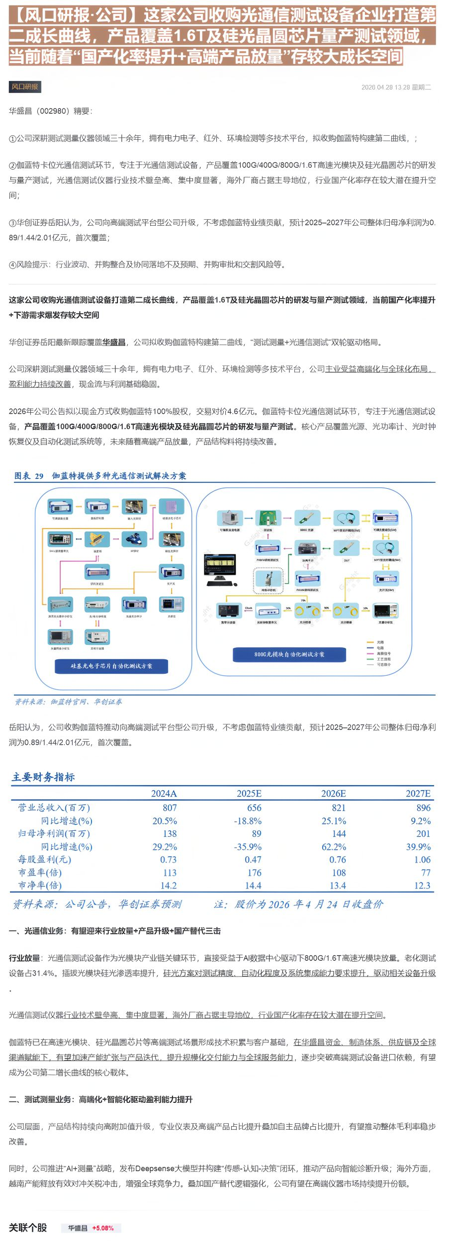 【财联VIP专栏】【风口研报·公司】这家公司收购光通信测试设备企业打造第二成长曲线，产品覆盖1.6T及硅光晶圆芯片量产测......