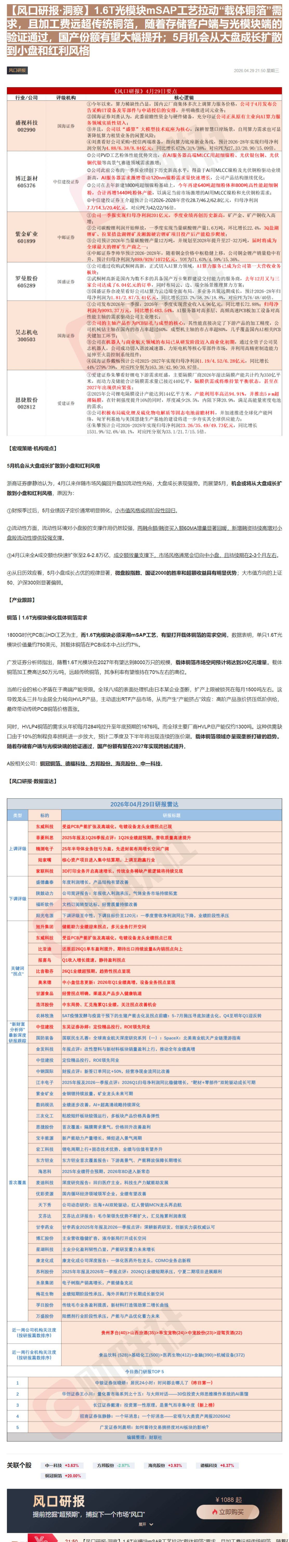 【财联VIP专栏】【风口研报·洞察】1.6T光模块mSAP工艺拉动“载体铜箔”需求，且加工费远超传统铜箔，随着存储客户端......