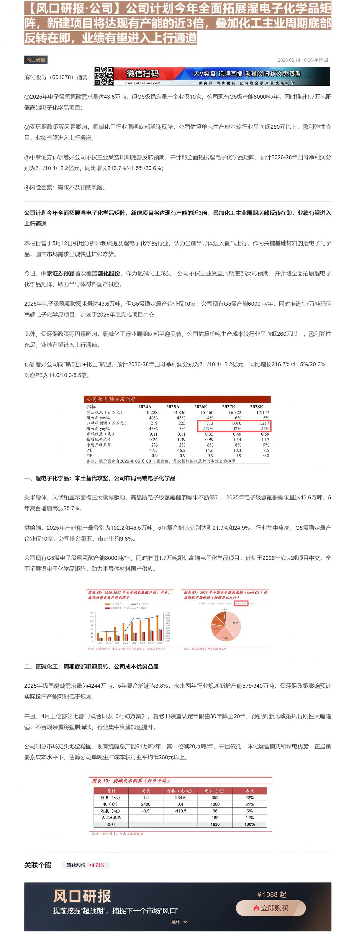 【财联VIP专栏】【风口研报·公司】公司计划今年全面拓展湿电子化学品矩阵，新建项目将达现有产能的近3倍，叠加化工主业周期......