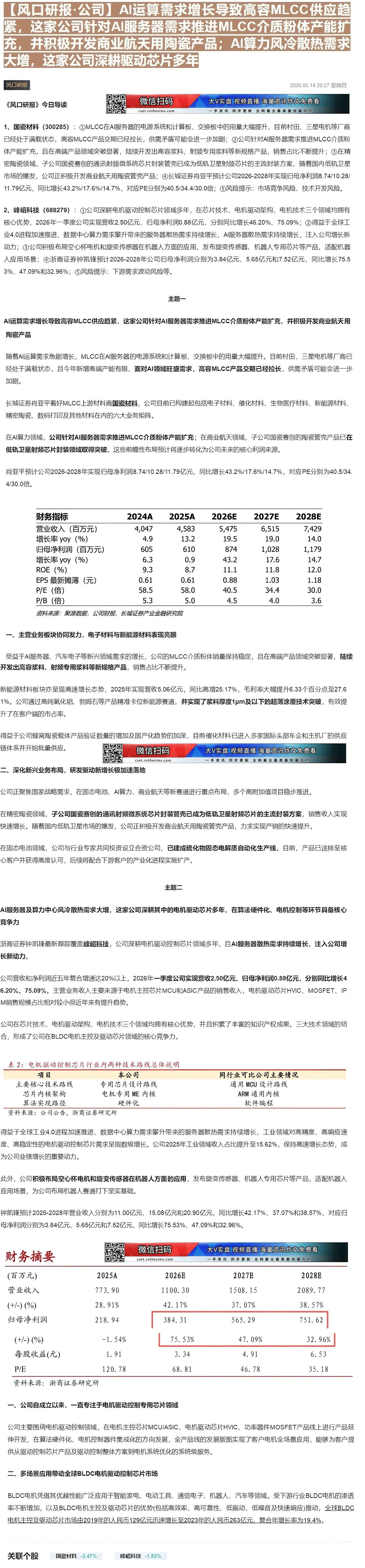 【财联VIP专栏】【风口研报·公司】AI运算需求增长导致高容MLCC供应趋紧，这家公司针对AI服务器需求推进MLCC介质......