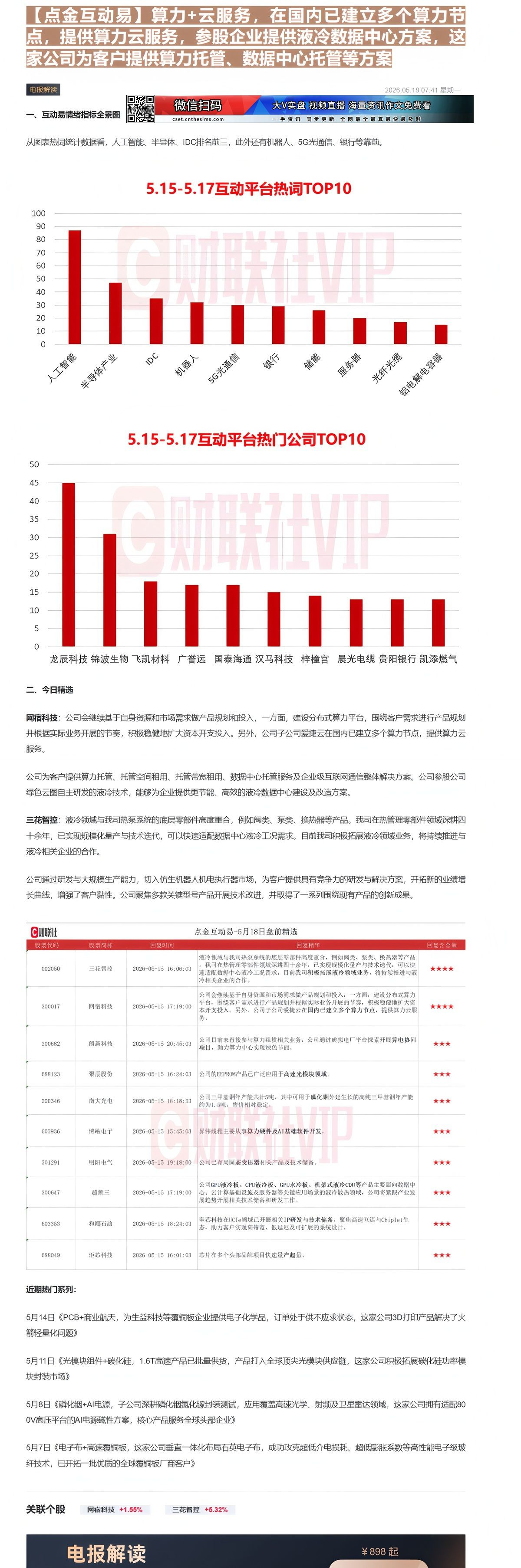 【财联VIP专栏】【点金互动易】算力+云服务，在国内已建立多个算力节点，提供算力云服务，参股企业提供液冷数据中心方案，这......