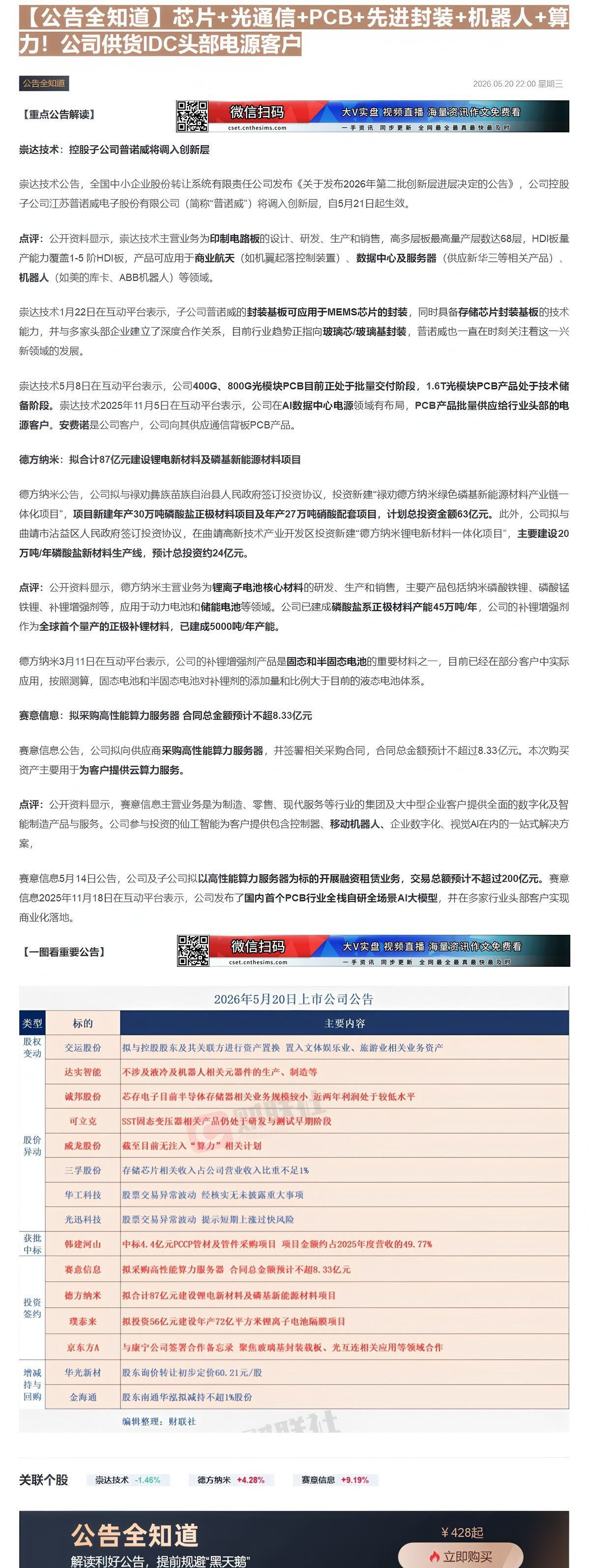【财联VIP专栏】【公告全知道】芯片+光通信+PCB+先进封装+机器人+算力！公司供货IDC头部电源客户......