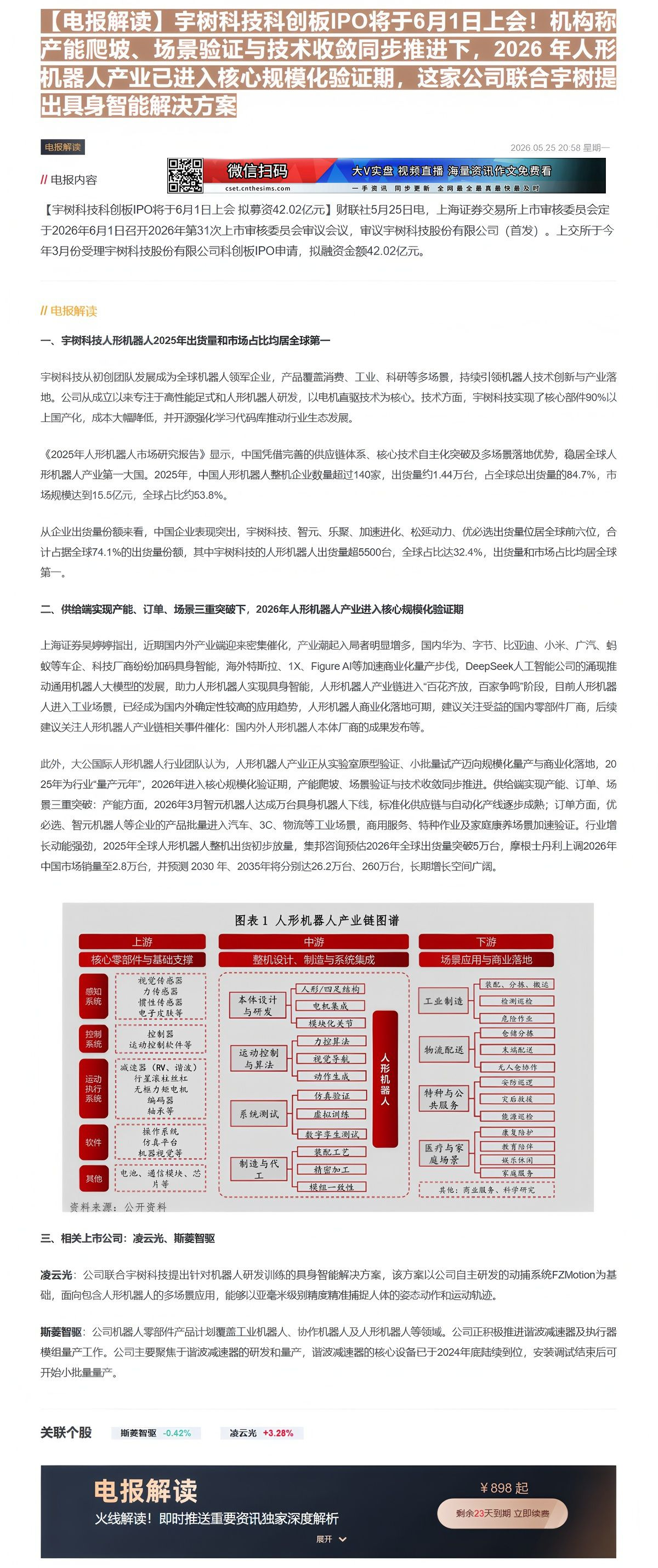 【财联VIP专栏】【电报解读】宇树科技科创板IPO将于6月1日上会！机构称产能爬坡、场景验证与技术收敛同步推进下，202......