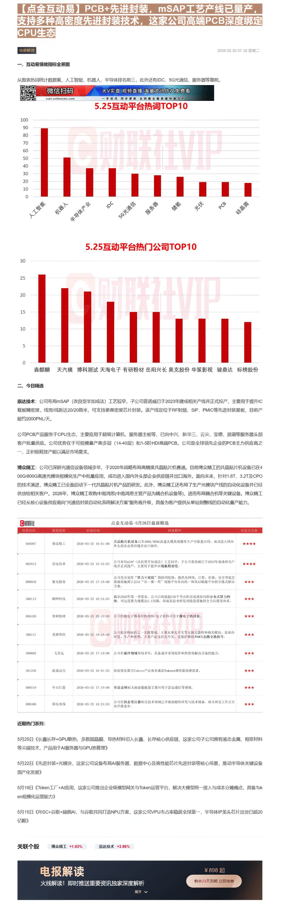 【财联VIP专栏】【点金互动易】PCB+先进封装，mSAP工艺产线已量产，支持多种高密度先进封装技术，这家公司高端PCB......