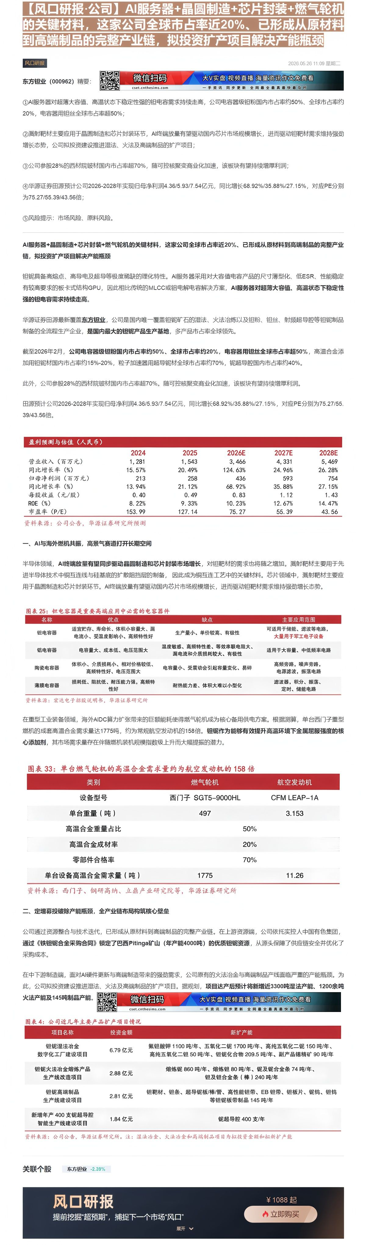 【财联VIP专栏】【风口研报·公司】AI服务器+晶圆制造+芯片封装+燃气轮机的关键材料，这家公司全球市占率近20%、已形......
