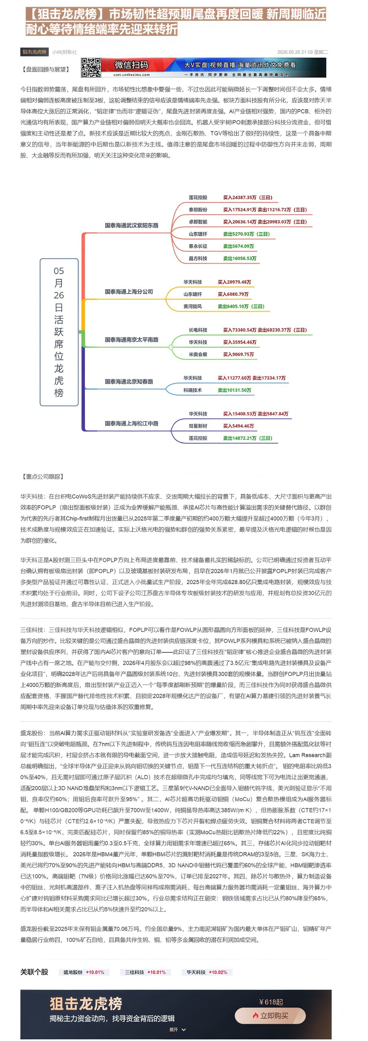 【财联VIP专栏】【狙击龙虎榜】市场韧性超预期尾盘再度回暖 新周期临近耐心等待情绪端率先迎来转折......