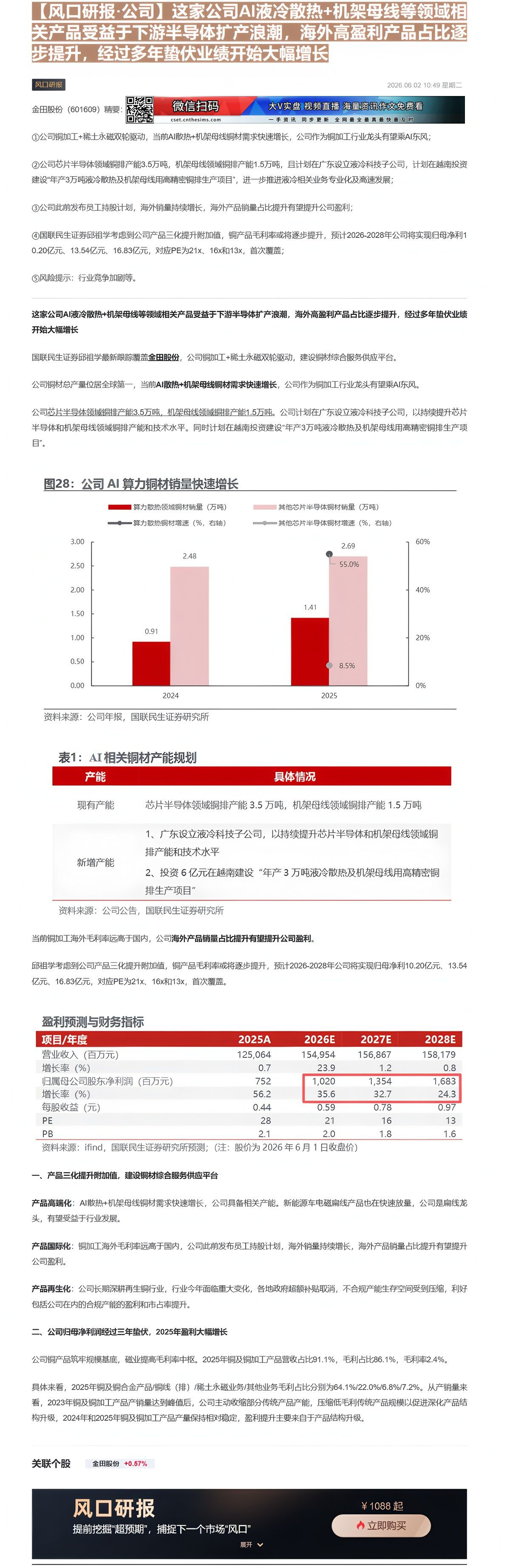 【财联VIP专栏】【风口研报·公司】这家公司AI液冷散热+机架母线等领域相关产品受益于下游半导体扩产浪潮，海外高盈利产品......