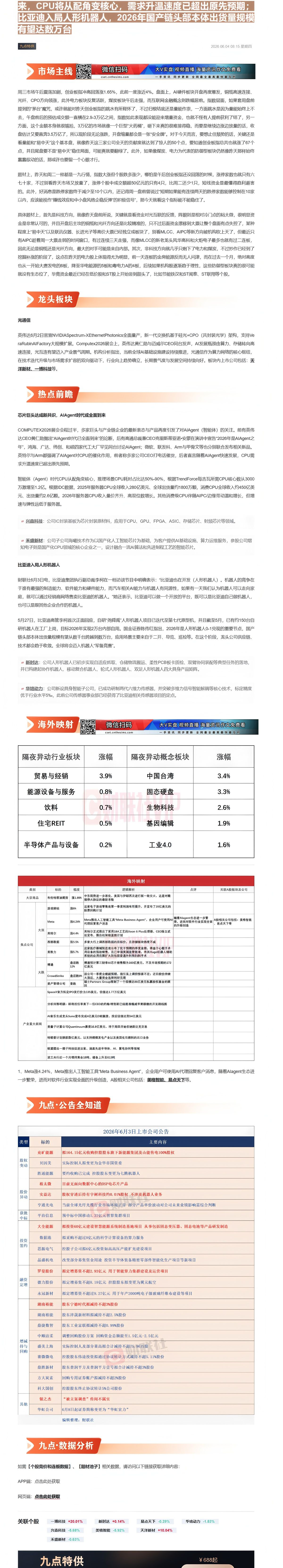 【财联VIP专栏】【九点特供】芯片巨头达成新共识！AI Agent时代或全面到来，CPU将从配角变核心，需求升温速度已超......