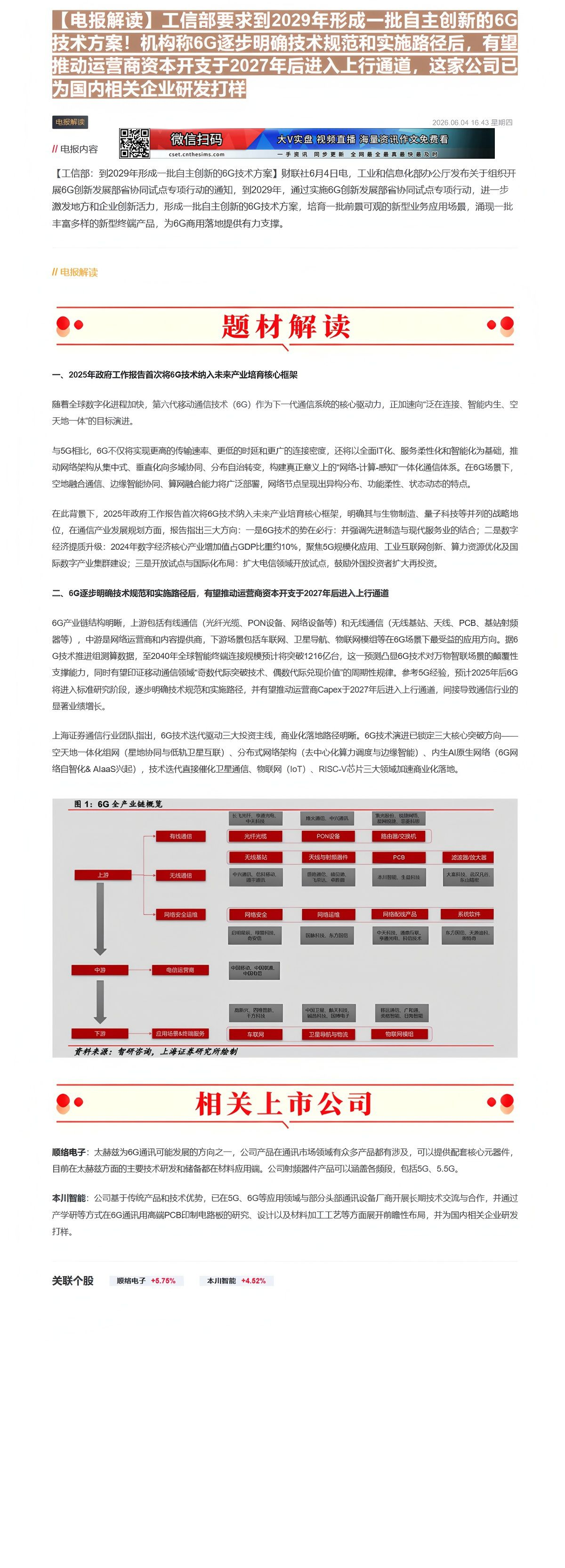 【财联VIP专栏】【电报解读】工信部要求到2029年形成一批自主创新的6G技术方案！机构称6G逐步明确技术规范和实施路径......
