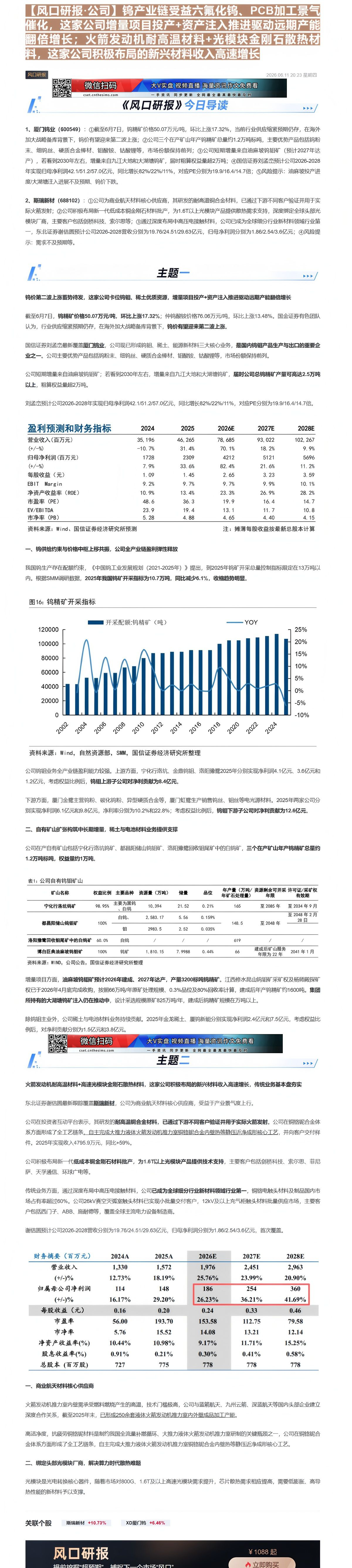 【财联VIP专栏】【风口研报·公司】钨产业链受益六氟化钨、PCB加工景气催化，这家公司增量项目投产+资产注入推进驱动远期......