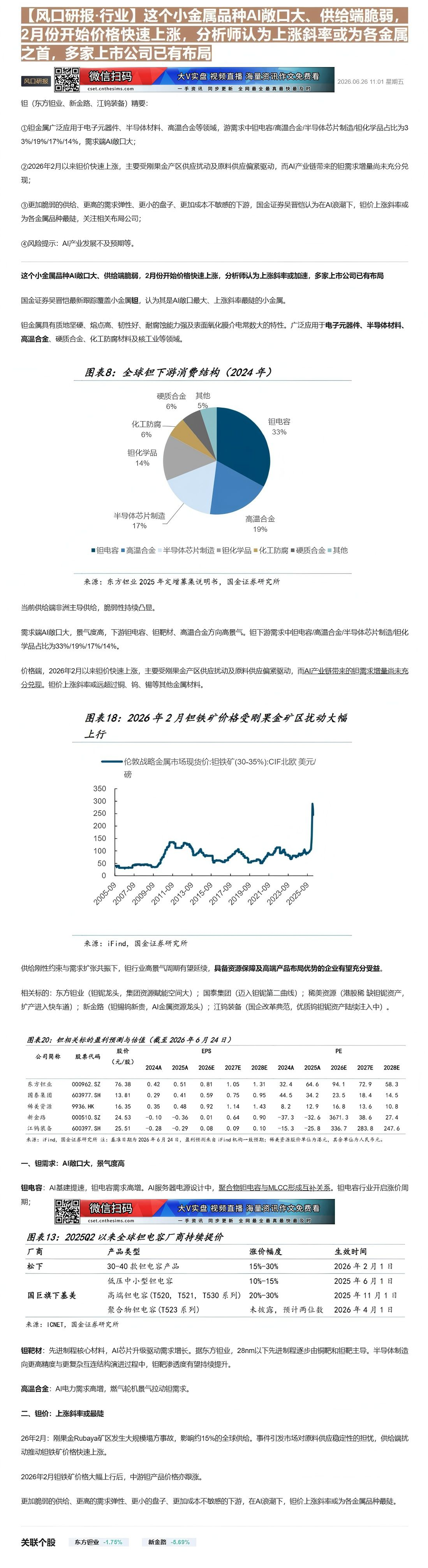 【财联VIP专栏】【风口研报·行业】这个小金属品种AI敞口大、供给端脆弱，2月份开始价格快速上涨，分析师认为上涨斜率或为......