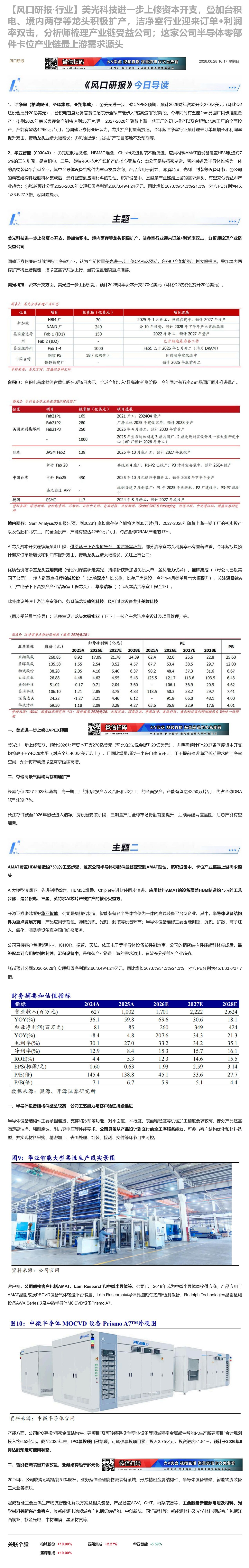 【财联VIP专栏】【风口研报·行业】美光科技进一步上修资本开支，叠加台积电、境内两存等龙头积极扩产，洁净室行业迎来订单+......