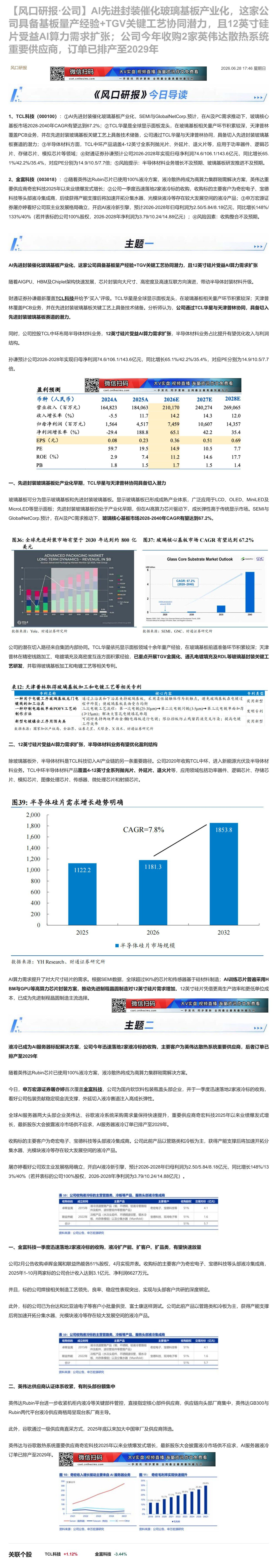 【财联VIP专栏】【风口研报·公司】AI先进封装催化玻璃基板产业化，这家公司具备基板量产经验+TGV关键工艺协同潜力，且......