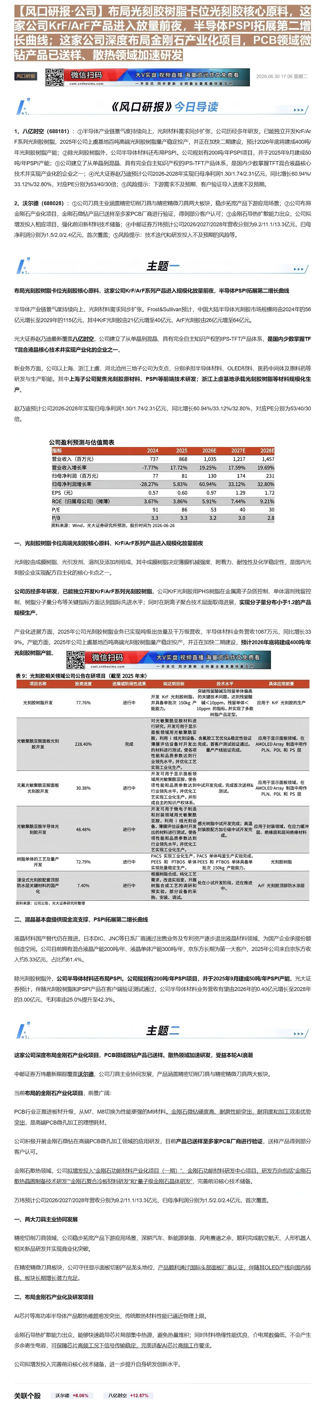【财联VIP专栏】【风口研报·公司】布局光刻胶树脂卡位光刻胶核心原料，这家公司KrF/ArF产品进入放量前夜，半导体PS......