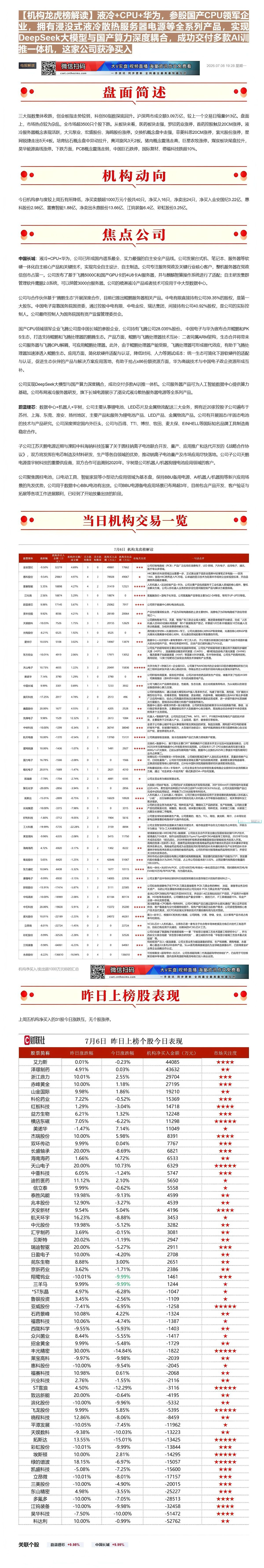 【财联VIP专栏】【机构龙虎榜解读】液冷+CPU+华为，参股国产CPU领军企业，拥有浸没式液冷散热服务器电源等全系列产品......