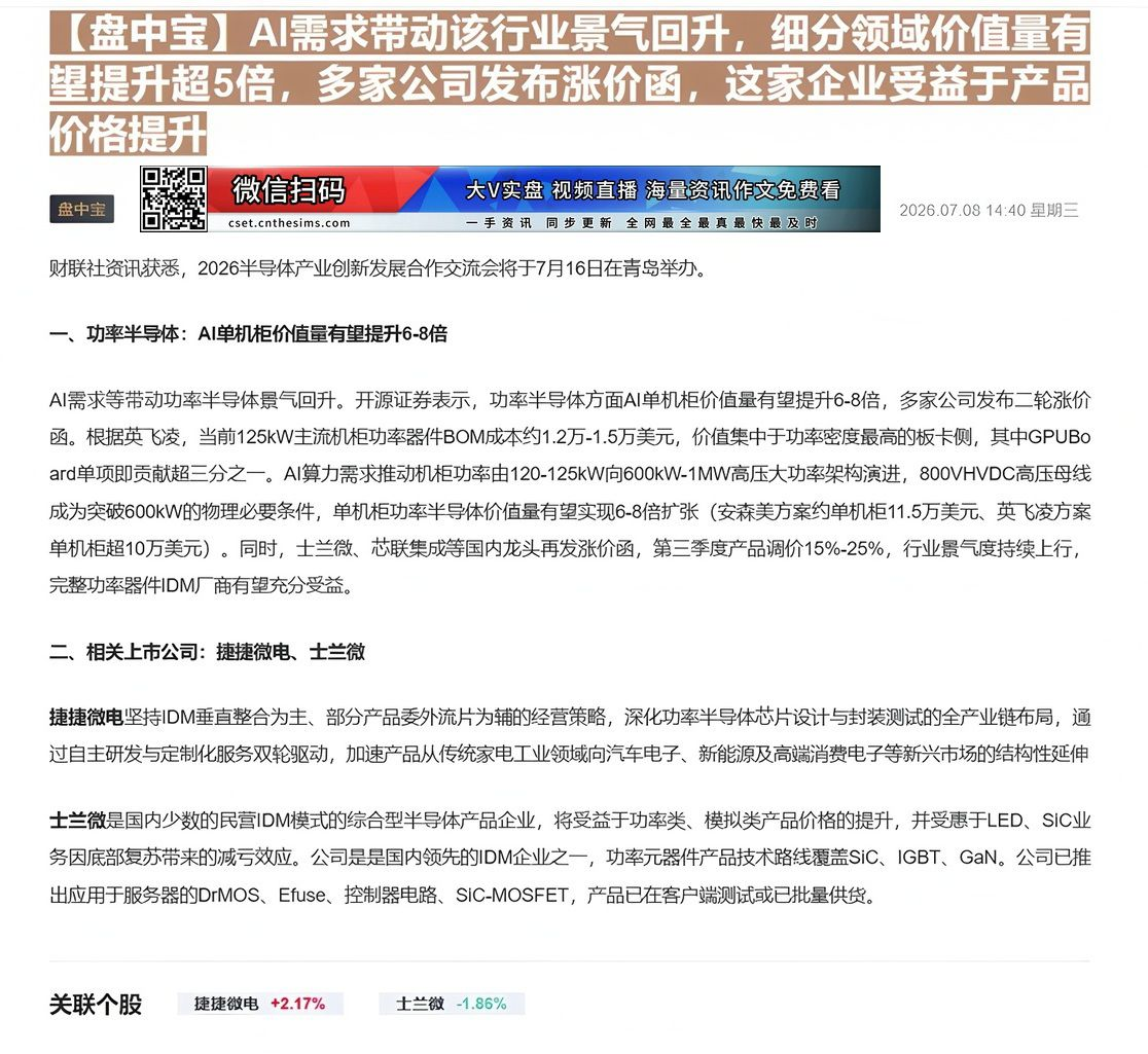 【财联VIP专栏】【盘中宝】AI需求带动该行业景气回升，细分领域价值量有望提升超5倍，多家公司发布涨价函，这家企业受益于......
