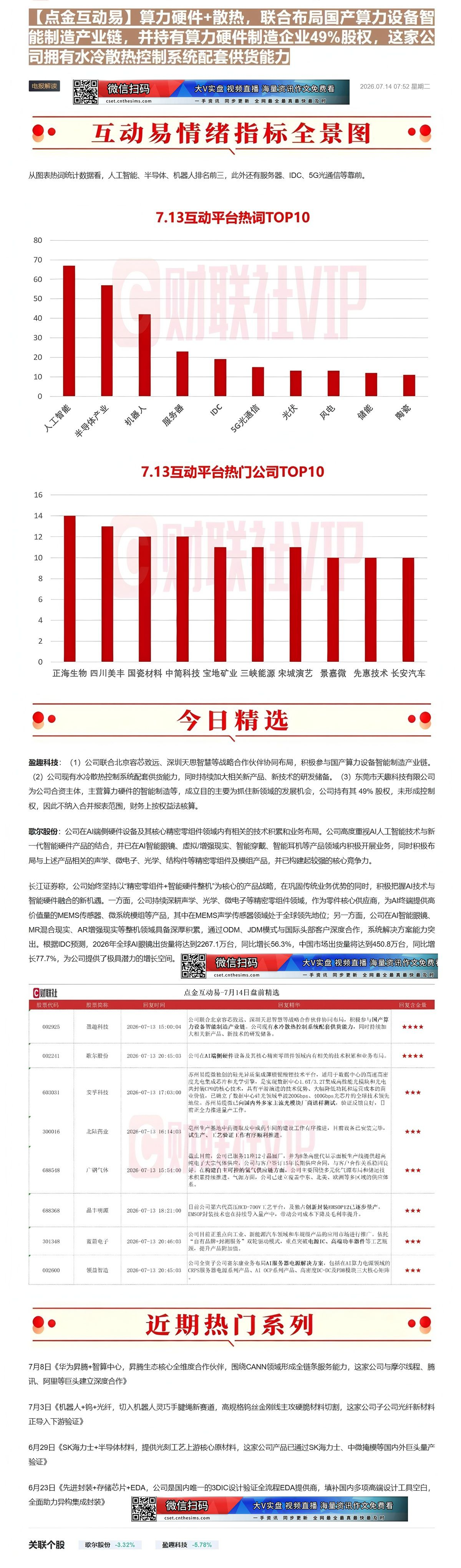 【财联VIP专栏】【点金互动易】算力硬件+散热，联合布局国产算力设备智能制造产业链，并持有算力硬件制造企业49%股权，这......