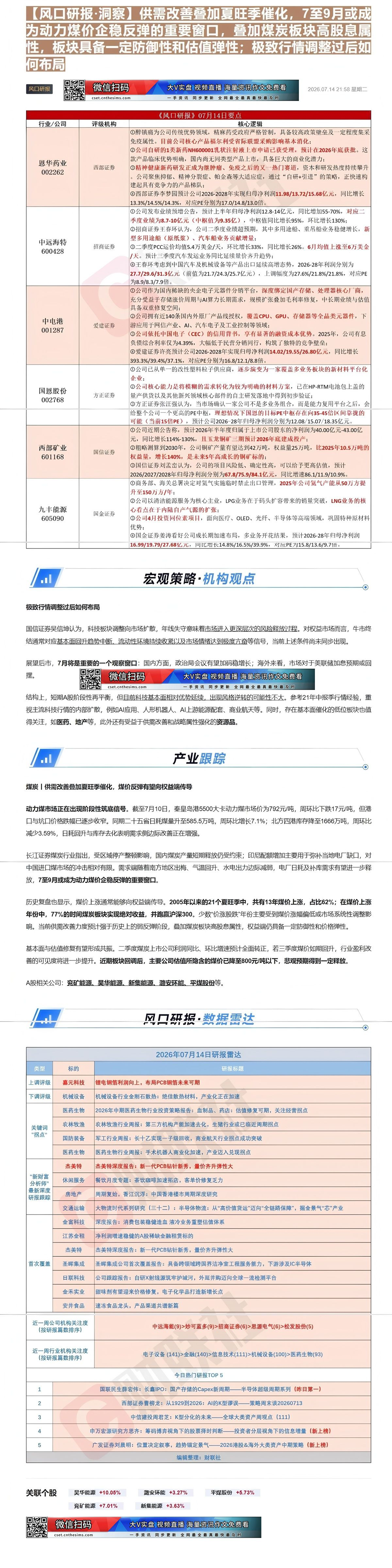 【财联VIP专栏】【风口研报·洞察】供需改善叠加夏旺季催化，7至9月或成为动力煤价企稳反弹的重要窗口，叠加煤炭板块高股息......