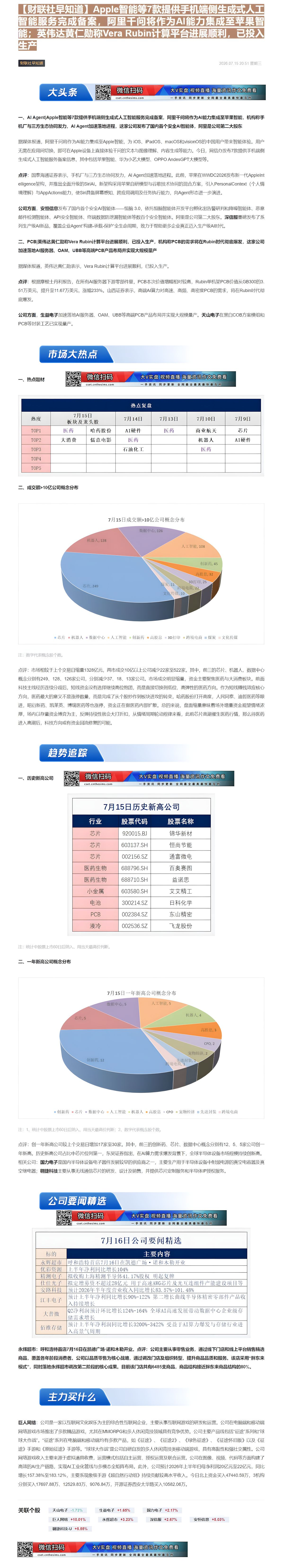 【财联VIP专栏】【财联社早知道】Apple智能等7款提供手机端侧生成式人工智能服务完成备案，阿里千问将作为AI能力集成......