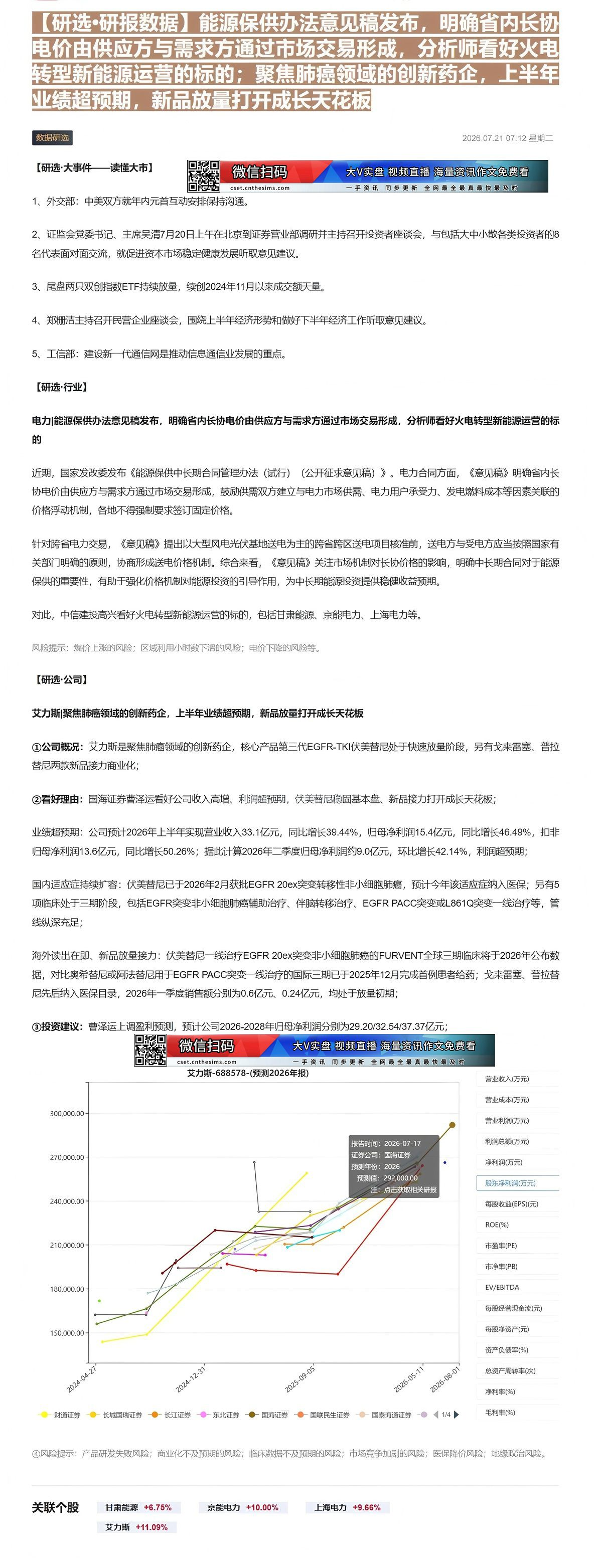 【财联VIP专栏】【研选•研报数据】能源保供办法意见稿发布，明确省内长协电价由供应方与需求方通过市场交易形成，分析师看好......