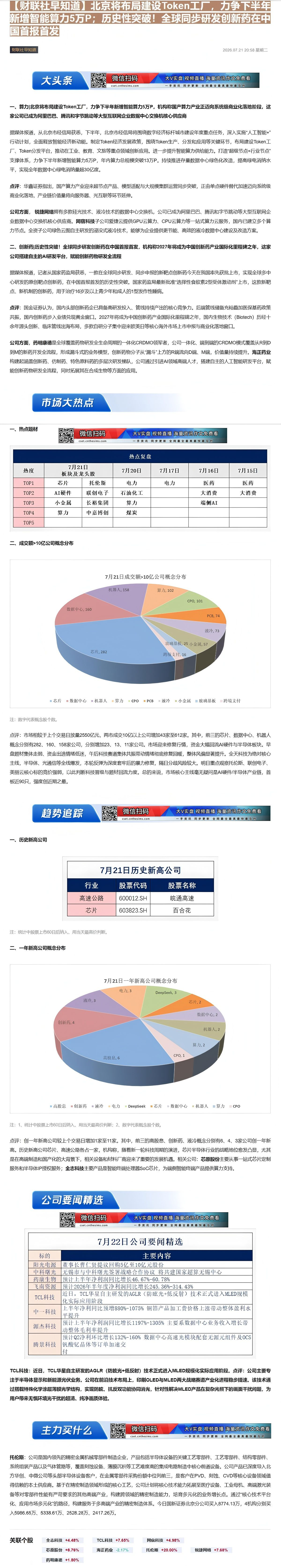 【财联VIP专栏】【财联社早知道】北京将布局建设Token工厂，力争下半年新增智能算力5万P；历史性突破！全球同步研发创......