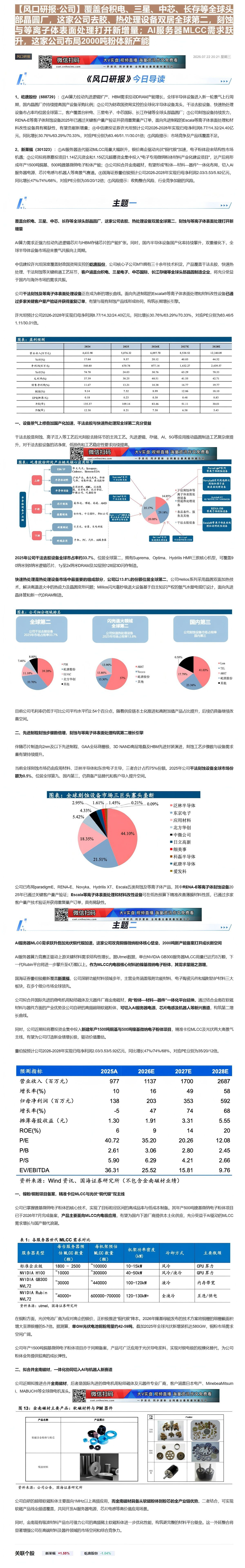 【财联VIP专栏】【风口研报·公司】覆盖台积电、三星、中芯、长存等全球头部晶圆厂，这家公司去胶、热处理设备双居全球第二，......