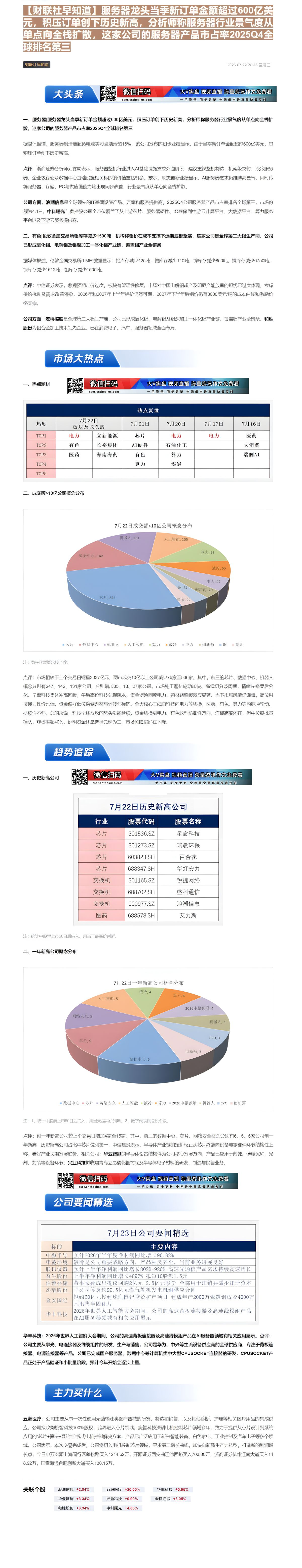 【财联VIP专栏】【财联社早知道】服务器龙头当季新订单金额超过600亿美元，积压订单创下历史新高，分析师称服务器行业景气......