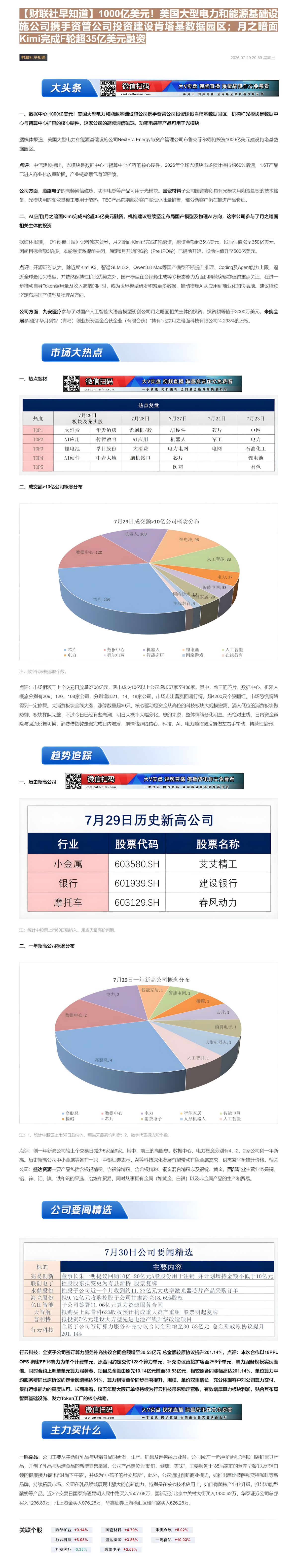 【财联VIP专栏】【财联社早知道】1000亿美元！美国大型电力和能源基础设施公司携手资管公司投资建设肯塔基数据园区；月之......
