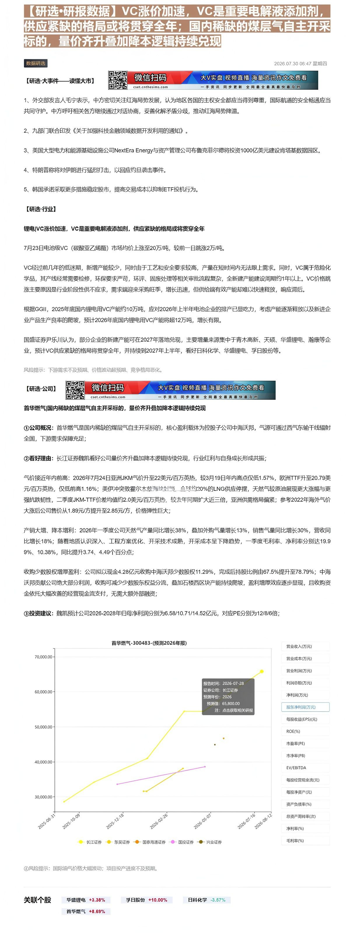 【财联VIP专栏】【研选•研报数据】VC涨价加速，VC是重要电解液添加剂，供应紧缺的格局或将贯穿全年；国内稀缺的煤层气自......
