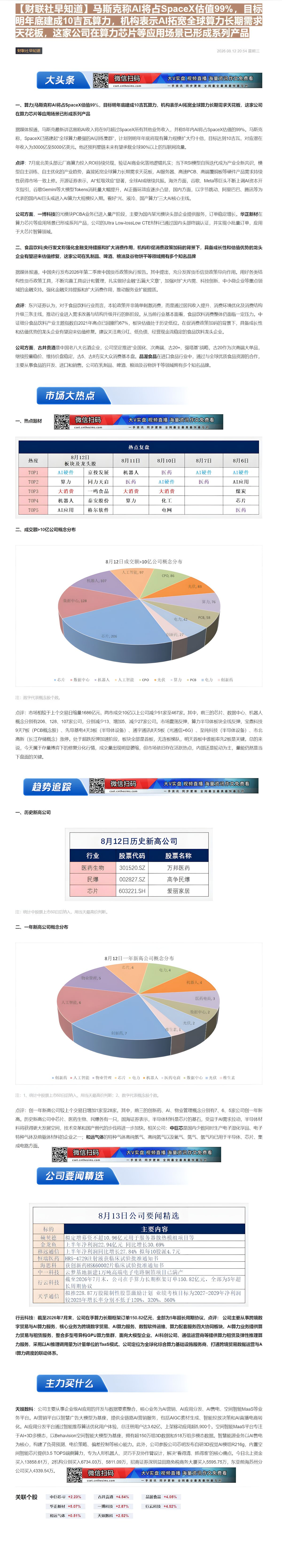 【财联VIP专栏】【财联社早知道】马斯克称AI将占SpaceX估值99%，目标明年底建成10吉瓦算力，机构表示AI拓宽全......
